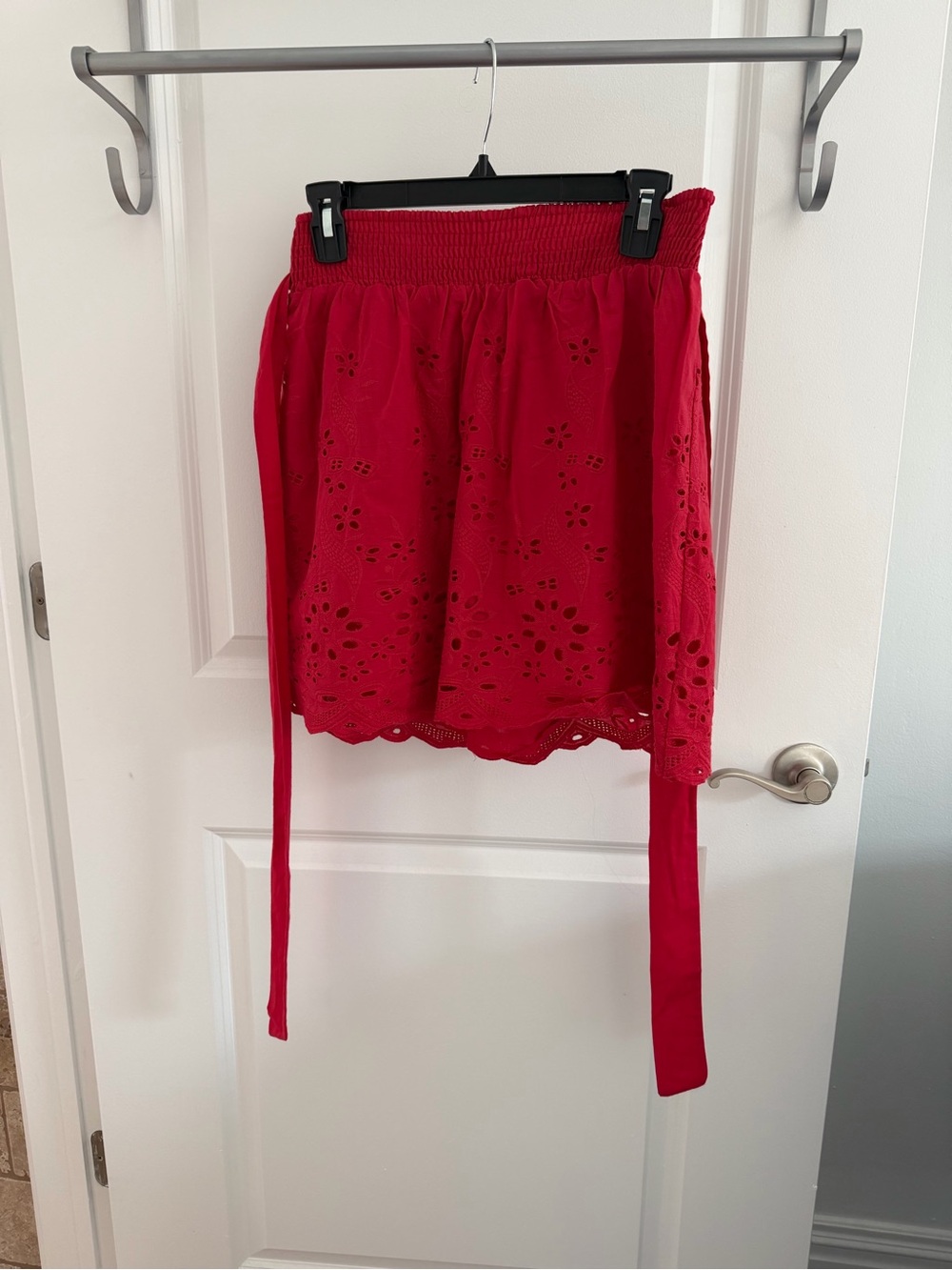 Tobi Red Eyelet Tie-Waist Mini Skirt NWT